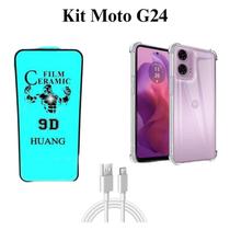 Kit Capinha Transparente + Película de Cerâmica + Cabo USB Tipo C para Motorola Moto G24