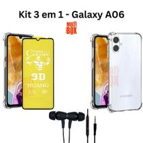 Kit Capinha Transparente + Película de Cerâmica Fosca + Fone de Ouvido para Samsung Galaxy A06