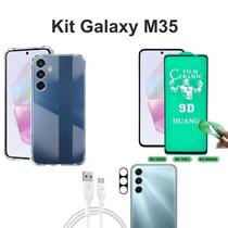 Kit Capinha Transparente + Película de Cerâmica + Película Câmera + Cabo USB Tipo C para Samsung Galaxy M35 5G - HUANG