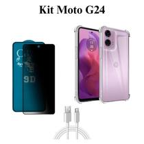 Kit Capinha Transparente + Película Fosca Privacidade + Cabo USB tipo C para Motorola Moto G24