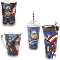 Kit Capitão America - 3 Copos diferentes e caneca - Marvel