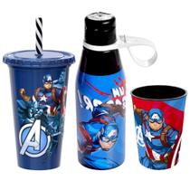 Kit Capitão América Copo Shake Garrafa e Copo Café Plasútil Kit Capitão América Copo Shake Garrafa e Copo Café Plasútil