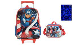 Kit Capitão América Mochila de Rodinha + Lancheira + Agenda