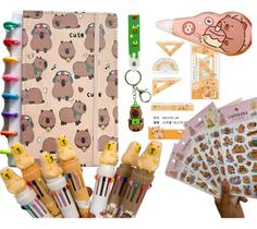 Kit Capivara 6 Itens Escolar Fofos Capyvara Agenda Chaveiro
