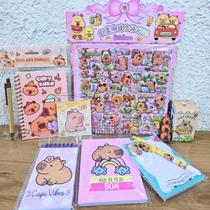 Kit Capivara Completo Caderno Caneta Adesivo Lápis Borracha