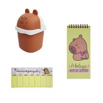 Kit Capivara Fofa Itens De Escritório Organização Anotações Caderneta Lixeira e Planner