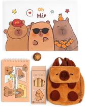 Kit Capivara Fofura Mochila de Pelúcia + Lápis de Cor + Estojo + Apontador Criativo Presentes Di Kit Capivara Fofura Mochila de Pelúcia + Lápis de Cor + Estojo + Apontador Criativo Presentes Di
