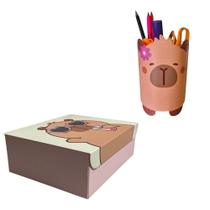 Kit Capivara Tina Geguton Caixa Decorativa + Porta-Canetas
