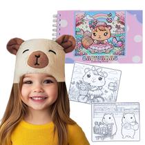 Kit Capivara: Touca Gorro Infantil 1 a 4 anos + Livro Colorir Capa Dura = 2 Produtos Temáticos