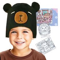 Kit Capivara: Touca Gorro Infantil 1 a 4 anos + Livro Colorir Capa Dura = 2 Produtos Temáticos