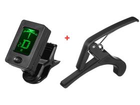 Kit Capotraste Braçadeira e Afinador Digital p/ Violão Guitarra Baixo Ukulele