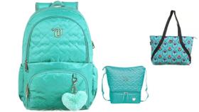 Kit Capricho Love Verde-Água Mochila + Lancheira + Bolsa