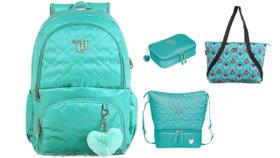 Kit Capricho Love Verde Mochila + Lancheira + Estojo + Bolsa