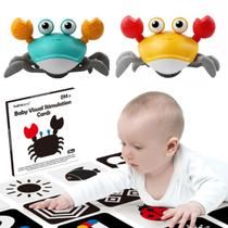 Kit Caranguejo Fujão + Cartões Sensoriais para Bebês 3 meses a 2 Anos Brinquedos de Desenvolvimento Cognitivo Desenvolver Visão Engatinhar Montessori