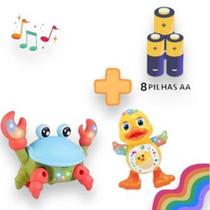 Kit Caranguejo Fujão E Pato Dançarino Divertido Luz Som