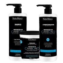 Kit Carbono Natumaxx Shampoo + Condicionador + Máscara Reconstrutora Capilar 1kg