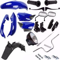 Kit Carenagem + Kit Guidao Farol Cg 125 Titan 2001 Azul