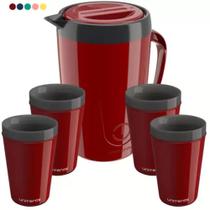 Kit caribe 1 jarra 1L e 4 copos térmicos munique 350ml vermelho