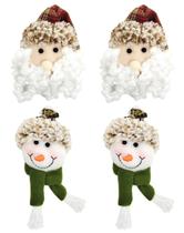 Kit Carinha Pelúcia Papai Noel e Boneco de Neve 4 Peças Tricot Xadrez 13cm - Magizi - Yangzi