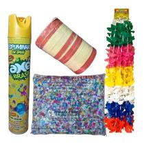 Kit Carnaval - 12 Colares Havaianos, 1 Espuminha 250ml, 1 Saco de Confete 200g e 10 Rolos de Serpentina