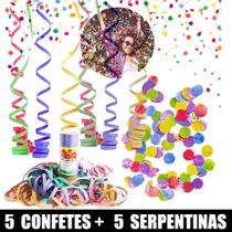 Kit carnaval 5 serpentinas + 5 confetes coloridos festa folia - loja do abençoado