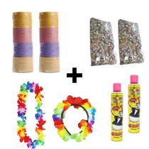 Kit Carnaval Festa Folia Casal Bloquinho Confete Serpentina Espuminha Colar Rua Brincadeira