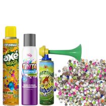 Kit Carnaval Infantil Tinta De Cabelo Confete Espuma Buzina