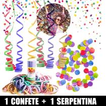 Kit carnaval serpentinas + confetes coloridos festa folia -1 pacote de confete 100g 1 pacote de serpentina ( 10 rolos) - loja do abençoado