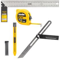 Kit Carpinteiro Marceneiro Suta Esquadro 12" Trena Lapiseira