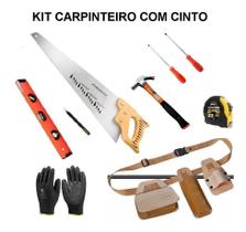 Kit Carpinteiro Trena Martelo Luva Nivel Serrote Chaves + Cinto