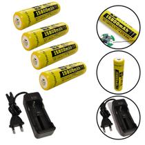 Kit Carregador 1 Carga + 4 Cargas 15800mAh 3.7V P/ Lanternas