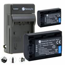KIT Carregador + 2 Baterias NP-FH50 1050mAh para Sony DCR-DVD106, DCR-DVD208, DCR-DVD306, DCR-HC37, DCR-HC38