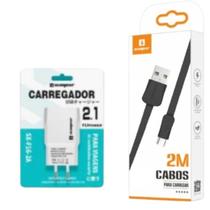 Kit Carregador 2 metros compatível com Samsung Galaxy S6 - Cabo Micro USB V8 e Fonte