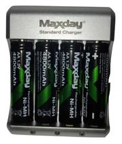 Kit Carregador + 4 Pilhas Aa 4800mah Recarregável Maxday