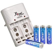 Kit Carregador + 4 Pilhas AAA Recarregavel Multi Uso Bi-volt - KNUP