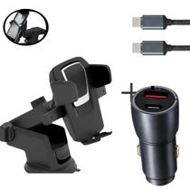 Kit Carregador Carro 60w Turbo Suporte Braço Flexível Gps Tipo c