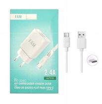 Kit Carregador Celular 2 Portas USB Cabo USB Tipo C 2.4A Fam Fkt225c homolagado