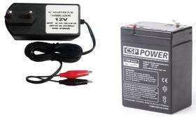 Kit Carregador de Bateria 6Vdc 800mAh+Bateria Selada 6V 4,5AH Recarregável Moto Eletrico e Brinquedos