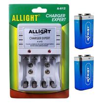 Kit Carregador De Bateria 9V + 2 Baterias 9V Recarregaveis - Allight