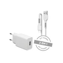 Kit Carregador De Parede Usb E Cabo Micro Usb Travel Branco Bivolt Letron