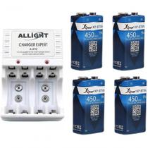 Kit Carregador De Pilhas-bateria + 4 Baterias 9v Recarregaveis Kit Carregador De Pilhas-bateria + 4 Baterias 9v Recarregaveis