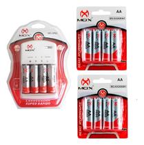 Kit Carregador de Pilhas com 12 Pilhas AA 2600 mah Recarregáveis