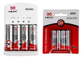 Kit Carregador de Pilhas e Bateria 9v Mox Automático Mais 8 Pilhas AA/AAA Recarregável