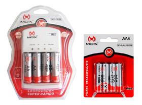 Kit Carregador de Pilhas e Bateria 9v Mox Mais 8 Pilhas Recarregáveis AA+4 e AAA+4