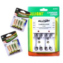 Kit Carregador de Pilhas e Baterias 9v + 8 Pilhas Recaregaveis - Allight