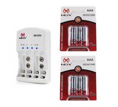 Kit Carregador De Pilhas E Baterias 9v Bivolt Automatico + 8 Pilhas AAA Recarregaveis