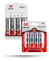 Kit Carregador De Pilhas Mox Com 8 Pilhas Aa Recarregáveis 2600 mah