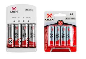 Kit Carregador De Pilhas Mox Com 8 Pilhas Aa Recarregáveis 2600 mah