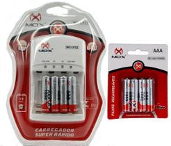 Kit Carregador Mox + 8 Pilhas Recarregáveis Mox Aaa 1000 Mah