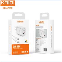 Kit Carregador Para Celular Cabo Tipo - C 1m + Fonte Tipo-c + Usb 35w Turbo kaidi KD-671CC Kit Carregador Para Celular Cabo Tipo - C 1m + Fonte Tipo-c + Usb 35w Turbo kaidi KD-671CC